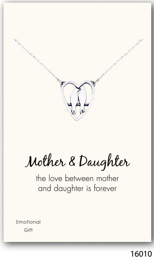 The two mother daughter loving birds silver pendant